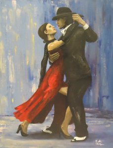 Tango dancing figure painting